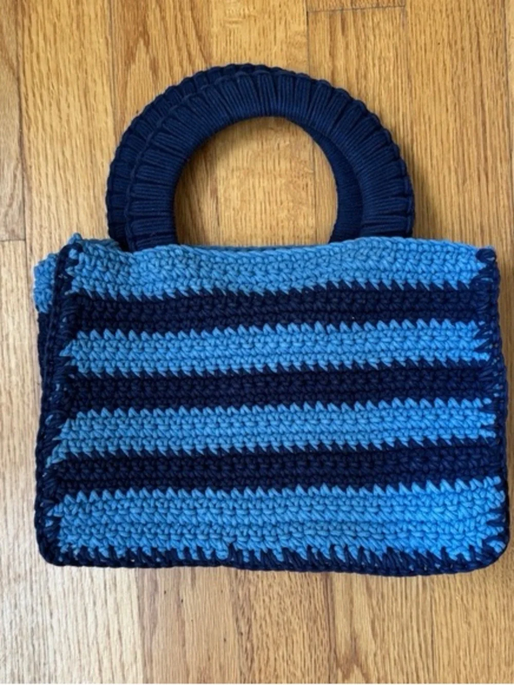 J.Crew Hand Crocheted Rectangular Bag in Stripe Striped Crochet Top-Handle Bag - Picture 2 of 3